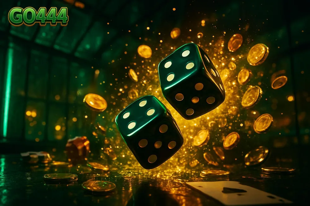 GO444 Bangladesh — dice frozen mid-air amid bursting gold coins